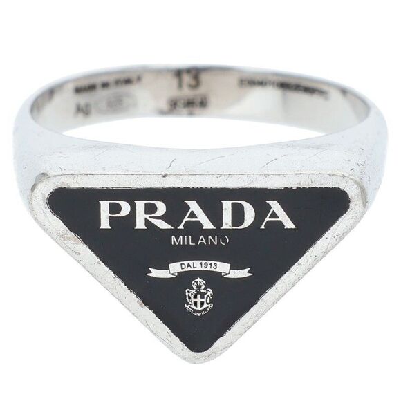 Prada Jewelry - Prada Triangle Logo Silver Ring Men's #12